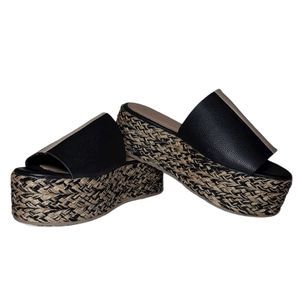 Kaanas Genuine Leather Alanya Woven Braided Color Block Platform Wedge Sandal 6